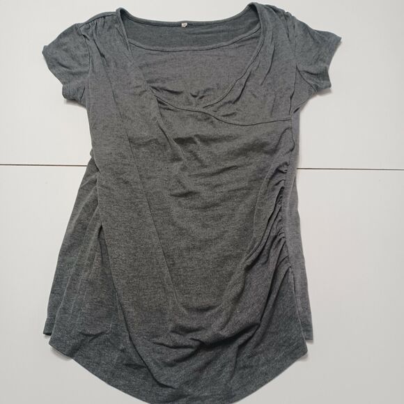Unbranded Tops - Maternity Women Med. Blouse Grey Short Sleeve Nursing Top Fitted Overlay Stretch